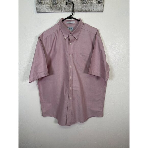 LL BEAN Shirt Mens 17 R X-L Wrinkle Resistant Button Up Cotton Pink Casual - Picture 2 of 9